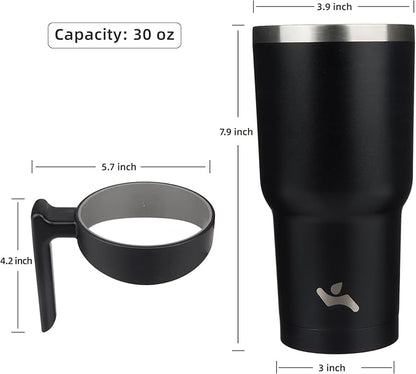 Konokyo 30 oz Tumbler with Handle and 2 Straw 2 Lid, Insulated Water Bottle Stainless Steel Vacuum Cup Reusable Travel Mug,Black