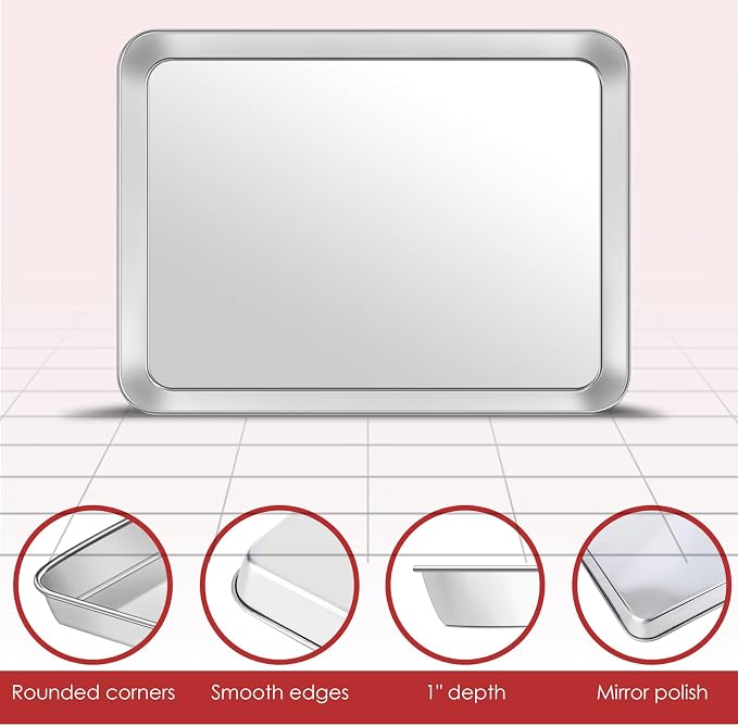Baking Sheet with Rack Set (2 Pans + 2 Racks), 12 x 16 x 1 Inch Stainless Steel Heavy Duty Cookie Sheet with Wire Cooling Rack for Oven and Dishwasher Safe