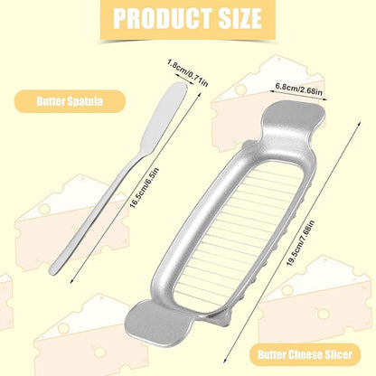 Cheese Butter Slicer, Stainless Steel Cheese Cutter Ergonomic Wires Butter Cutter Single Stick Even Slicer for Portion Control Kitchen Food Tool with Butter Spatula for Butter Block (Silver)