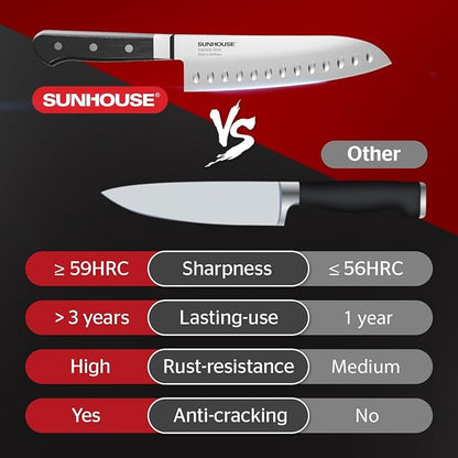 Sunhouse 7 Inch Santoku Knife - Japanese AUS-8 High Carbon Steel Professional Chef Knife - Kitchen Gadgets 2026, Apartment Essentials, Mothers Day Gift for Mom Wife Her