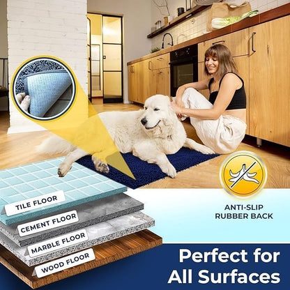 Muddy Mat® | Chenille Bathroom Rugs Quick Dry Microfiber Mats Non Slip Washable, Extra Thick, Soft and Highly Absorbent Bath Mats for Bathroom, Kitchen, and Shower Floor - Navy Blue 35"x59"