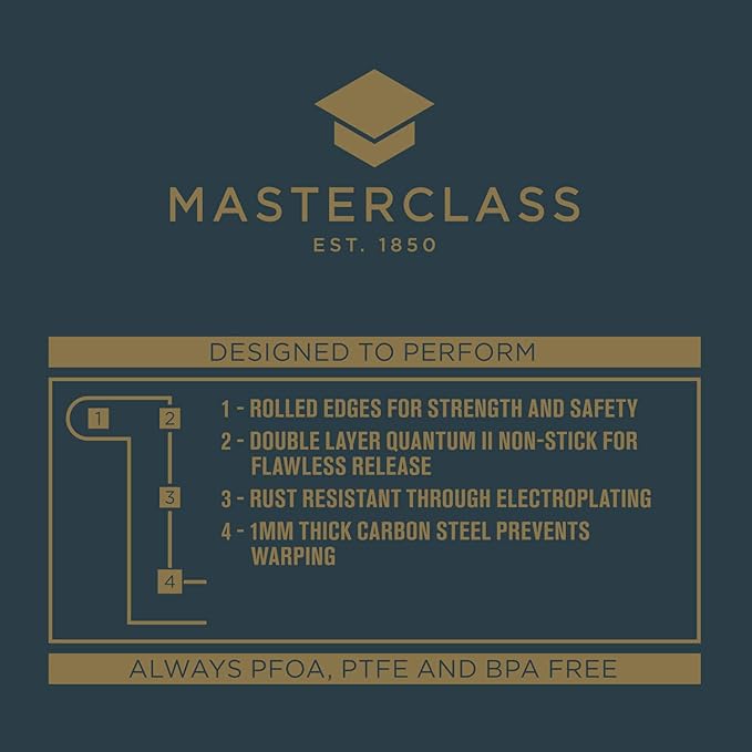 MasterClass Baking Sheet with PTFE, PFOA and BPA Free Non Stick, Robust 1mm Thick Carbon Steel, 35 x 28cm