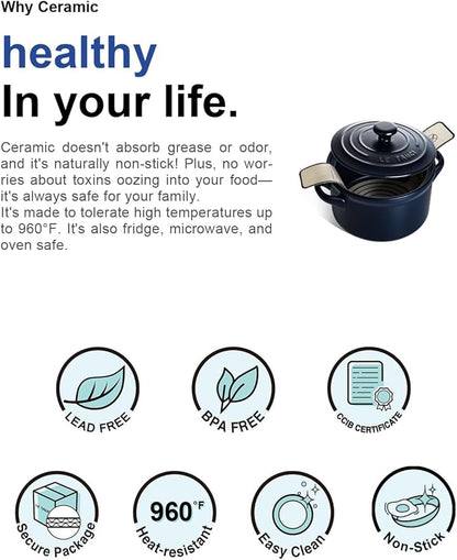 LE TAUCI 3 qt Ceramic Dutch Oven for Bread Baking with Silicone Sling- Lightweight, Non-Toxic, No Seasoning Needed- Oven, Microwave & Dishwasher Safe, Ideal for Home Bakers & Beginners, Midnight Blue