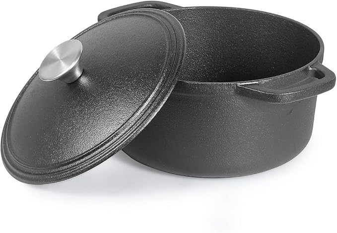 COMMERCIAL CHEF 3.4 Quart Cast Iron Dutch Oven with Dome Lid and Handles
