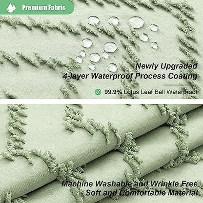 Dynamene Extra Long Boho Shower Curtain Tufted Chevron 72"x96" Sage Green