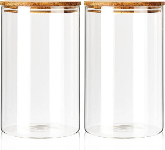 Labina Glass Storage Container Airtight Food Jars Kitchen Canister with Wood Lids, 121 Oz Wide Mouth Pantry Organization Glass Jar for Flour, Sugar, Cookie, Spagetti, Nuts and Candy (2 Pack)