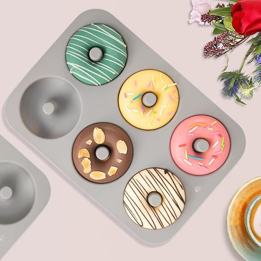 Aichoof Non-Stick Silicone Donut Pan for 6 Doughnuts, BPA-Free, 2-Pack Grey | Food Grade LFGB Silicone Bagels Baking Mold, Dishwasher Safe, Heat Resistant and Microwave Safe