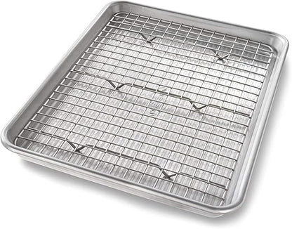 USA Pan Half & Quarter Sheet Baking Pan and Bakeable Nonstick Cooling Rack Set, Metal