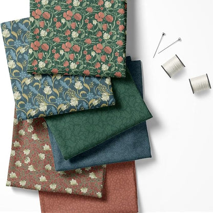 Floral Patchwork Fabric Panel 100x155 cm – 100% Cotton Satin, 6 Coordinated Botanical Prints on One Continuous Sheet (Vintage Botanica, 6pcs 50x50cm)