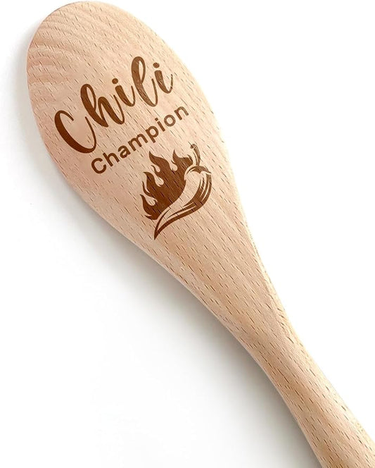 Chili Champion Spoon Wooden Serving Spoon for Cooking, Funny Wooden Spoons with Sayings, for Women Men Husband Wife