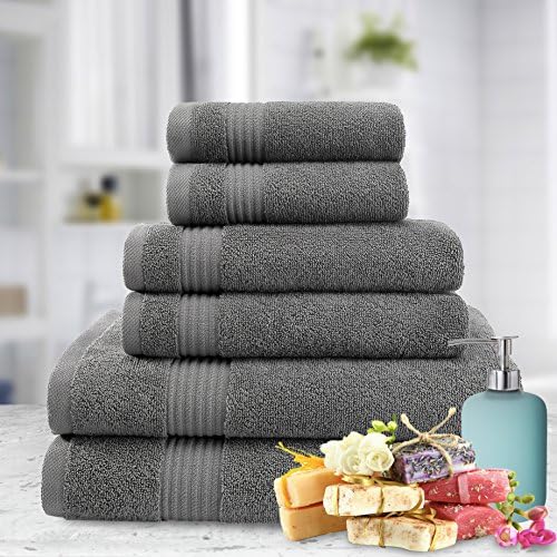 American Veteran Towel, 6 Piece Towel Set for Bathroom, 100% Cotton Turkish Bathroom Towels, 2 Bath Towels 2 Hand Towels 2 Washcloths, Dark Gray
