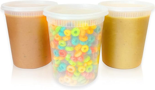 Kitch’nMore 32oz Plastic Deli Food Storage Soup Containers with Airtight Lids, Extra-Thick, Slime, Soup, Leakproof,Stackable,Microwave/Freezer/Dishwasher Safe, BPA Free (24Pack)