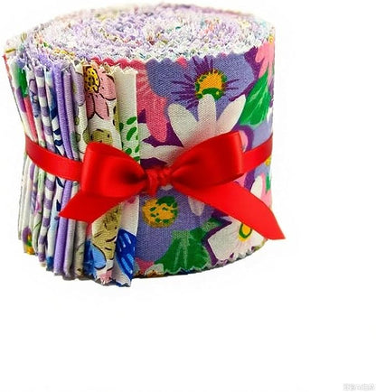 80 Pcs Jelly Roll Fabric Strips for Quilting Sewing 2.6" Precut Cotton Floral Fabric Strips Bundles with Wavy Edges, Perfect for Sewing Purple