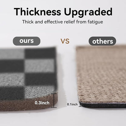 YDKGL Kitchen Runner Rugs Non Slip Washable, Super Absorbent Kitchen Mats for Floor, Linen-Look Woven Sink Mat Standing Mat, Easy Clean, Black Gray Checkered 17"x59"