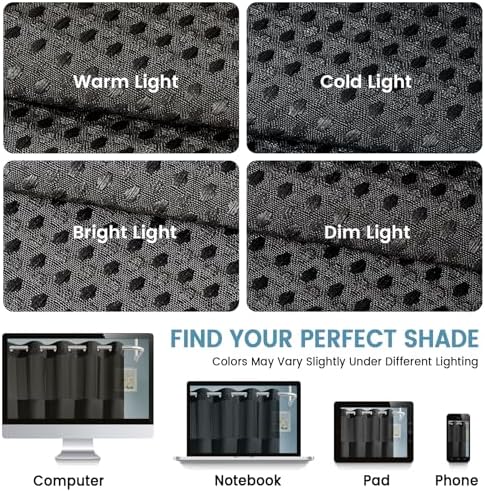 EUTXL Heavyweight No Hook Shower Curtain with Liner, Black, 60x74