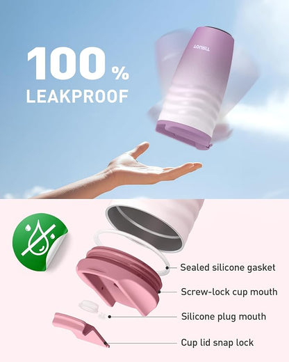 TOURIT 12 oz Travel Coffee Mug, Vacuum Insulated Stainless Steel Tumbler with Ripple-Wave Anti-Slip Grip, Built-in Silicone Bottom for Quiet & Stable, Leak-Proof Lid, Fits Car Cup Holder, Pink