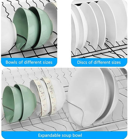 Stainless Steel Pull Out Cabinet Drawers 2-Tier Heavy Duty Slide Out Cabinet Organizer Shelf, Pull Out Bowl Basket Cabinet Organizer for Home, Kitchen, Bathroom