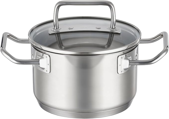 Rösle EXPERTISO Cookware Collection 6.3 in. Stainless Steel High Casserole Pot with Glass Lid