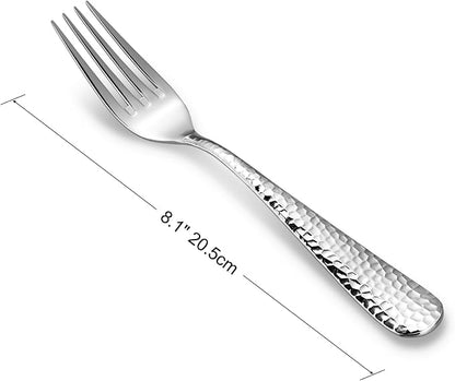 KEAWELL Premium 4-Piece Louise Hammered Fork Set, 18/10 Stainless Steel, Fine Fork Set with Round Edge, Brightly-Mirror polished, Dishwasher Safe. (4, 8" Dinner Forks)