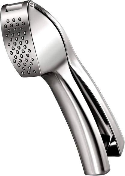 Heavy Duty Garlic Press, Zinc Alloy Garlic Crusher & Mincer, Easy Squeeze Garlic Press Tool with Ergonomic Handle, Garlic Mincer with Peeler Tube & Cleaning Brush for Kitchen Cooking