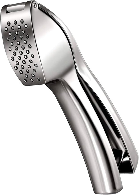 Heavy Duty Garlic Press, Zinc Alloy Garlic Crusher & Mincer, Easy Squeeze Garlic Press Tool with Ergonomic Handle, Garlic Mincer with Peeler Tube & Cleaning Brush for Kitchen Cooking