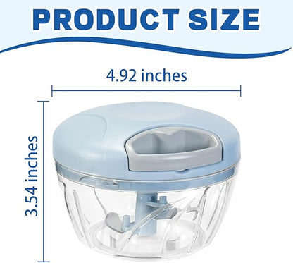 Manual Food Processor Vegetable Chopper, Portable Hand Pull String Garlic Mincer Onion Cutter for Veggies, Suitable for Vegetables, Ginger, Garlic, Fruits, Onion, Potato, Salad (Blue 500 ml)