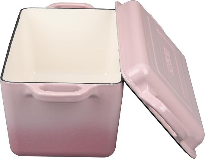 EDGING CASTING Enameled Cast Iron Dutch Oven, Oblong Bread Oven for Sourdough Bread Baking, Baking Pan, Dual Handles, Oven Safe, 4 Quart, Pink