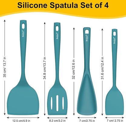 Beijiyi 4 Pack Silicone Spatula Set, High Heat Resistant, For Non-Stick Pan | Food Grade, BPA Free, Scratch-Free, Non-Toxic Kitchen Utensils, Turner Flipper for Cooking, Flipping, Dishwasher Safe