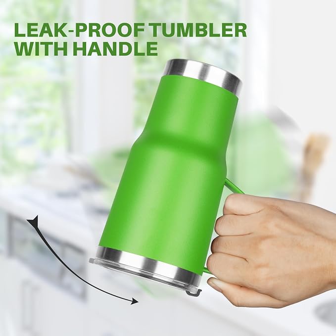 20 oz Tumbler with Handle, Stainless Steel Insulated Tumbler with Lid and Straw, Double Wall Vacuum Coffee Mug Tumbler, Insulated Coffee Thermal Cup for Cold and Hot (Bright Green, 20, ounces)