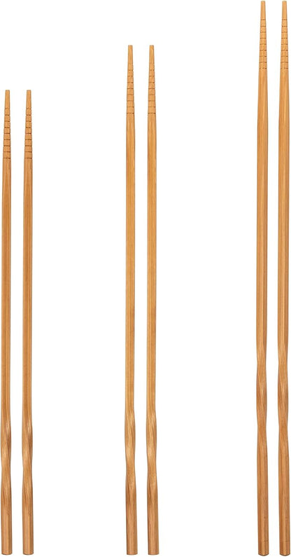 YOSUKATA Reusable Natural Wooden Long Cooking Chopsticks Set of 3 pairs: 11.8 inch, 13-inch, 14.2 inch Brown Long Wok Wooden Chopsticks Reusable | 11.8 inch, 13-inch, 14.2 inch Brown Long Wok Wooden Chopsticks Reusable