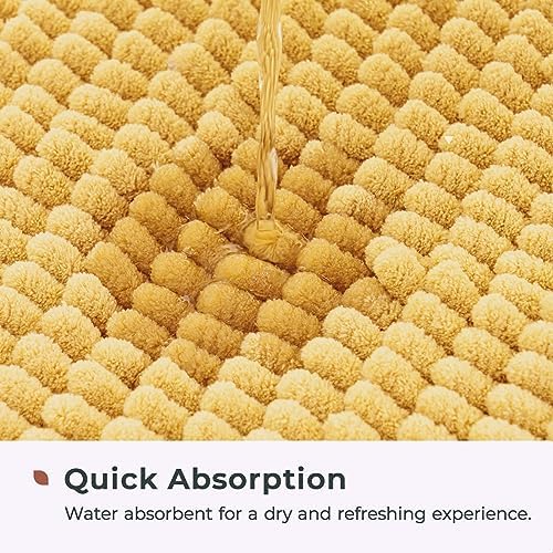 FRESHMINT Chenille Bathroom Rugs Mat 32”x20”, Non-Slip Bath Mat for Bathroom Floor & Bathtub, Washable Soft Shower Shag Bath Rugs, Durable Fluffy Thick Water Absorbent Microfiber Shower Mat, Yellow