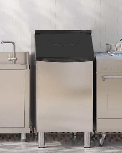 Commercial Ice Maker Storage Bin, 300lbs Capacity Ice-Bin, Stainless Steel Commercial Ice Storage Bin Filled with Foam Layer, Keep Frozen Over 12 Hours Suitable for Beverage Shops and Restaurant Hotel