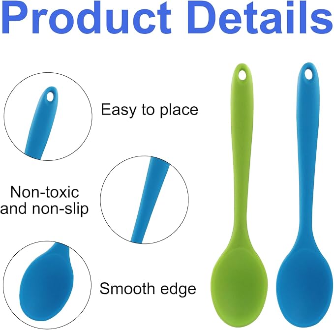 Zorfeter 4 Pcs Small Silicone Spoons, Nonstick Kitchen Spoon Heat Resistant Stirring Serving Spoon for Kitchen Cooking Baking Mixing Tools(Red+Green+Yellow+Blue)