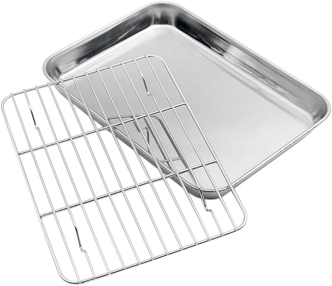 Aspire Baking Sheets and Racks Set, Stainless Steel Oven and Dishwasher Safe Wire Rack, Easy Clean-L 3 Pcs