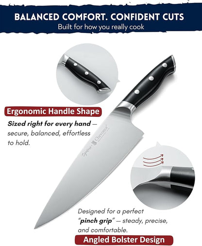 8 Inch Professional Chef Knife, 2.16" Extra Wide Blade German Steel DIN 1.4116, 3mm Thick Ultra Sharp Kitchen Knife with Full Tang Handle & Gift Box ｜Signature