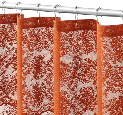 TUDECO Burnt Orange Shower Curtain with Attached Valance, 72 x72 Inch