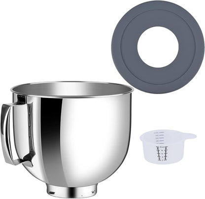 Stainless Steel Bowl Compatible with Kitchenaid Mixer 4.5/5QT，With Grey Lid,5 Quart Stainless Bowl for Kitchen Aid Mixing,With Green Lid