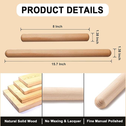 French Rolling Pin Set - Natural Wooden Rolling Pins, Classic Wooden Dough Roller for for Fondant,Pizza, Pie, Pasta, Bread, Pastry, Essential Kitchen Utensil,(8inch, 15.7inch)