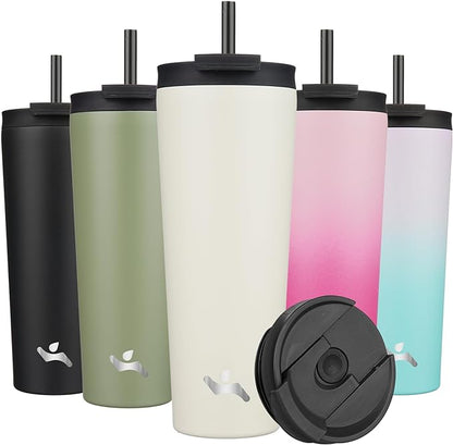 Konokyo 26 OZ Insulated Tumbler with Lid and 2 Straws Stainless Steel Water Bottle Vacuum Travel Mug Coffee Cup,Angel White