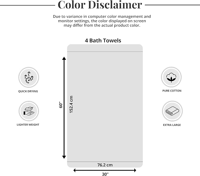 Tens Towels Pack of 4 Extra Large Bath Towels 30 x 60 Inches, 100% Cotton, Larger & Lighter Weight, Quicker to Dry, Super Soft and Absorbent, Perfect for Bathroom, Purple