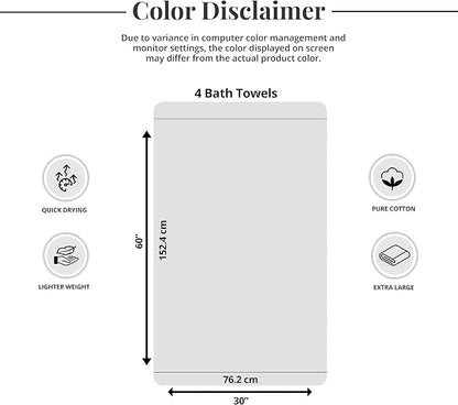 Tens Towels Pack of 4 Extra Large Bath Towels 30 x 60 Inches, 100% Cotton, Larger & Lighter Weight, Quicker to Dry, Super Soft and Absorbent, Perfect for Bathroom, Purple