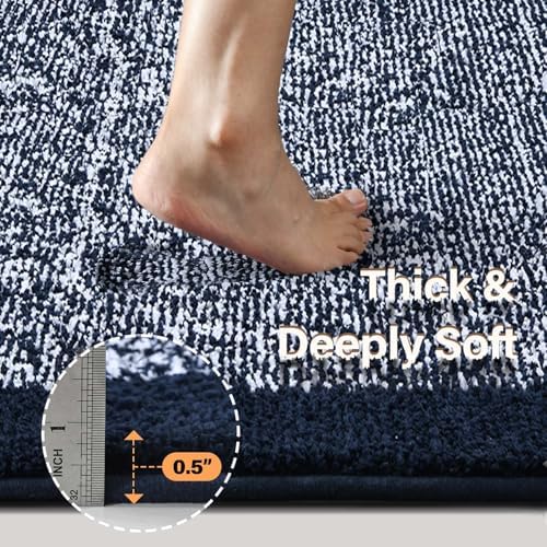 Bathroom Rugs 24x17 Non Slip Washable, Soft Absorbent Bath Mat Dark Blue
