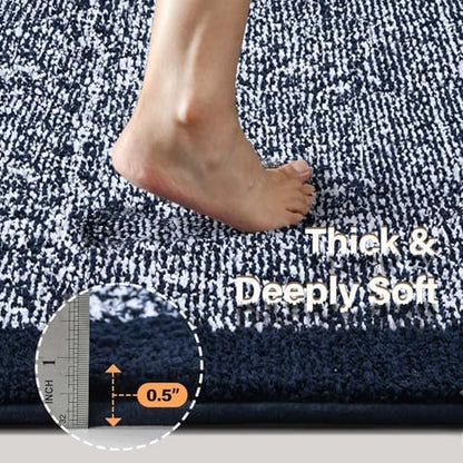 48x17 Bathroom Rugs Non Slip Washable, Soft Absorbent Bath Mat Dark Blue