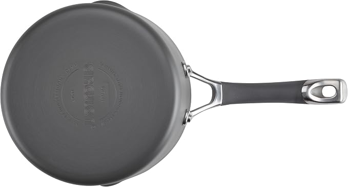 Circulon Radiance Hard-Anodized Nonstick Saucepan, Durable Nonstick Cookware, Sauce Pan with Straining Lid, 3-Quart, Gray