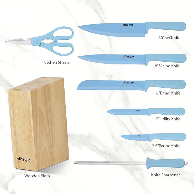 8 Piece Kitchen Knife Block Set with Sharpener,Dishwasher Safe,German Stainless Steel Knife Block Set