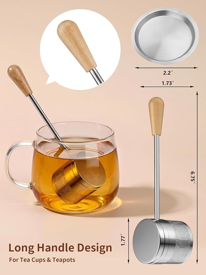 HOUSE AGAIN Tea Infuser for Loose Tea, 2-in-1 Tea Scoop Infuser Extra Fine Mesh Tea Strainers for Loose Tea, 304 Stainless Steel Loose Leaf Steeper, Tea Ball Filter with Handle for Spices, S
