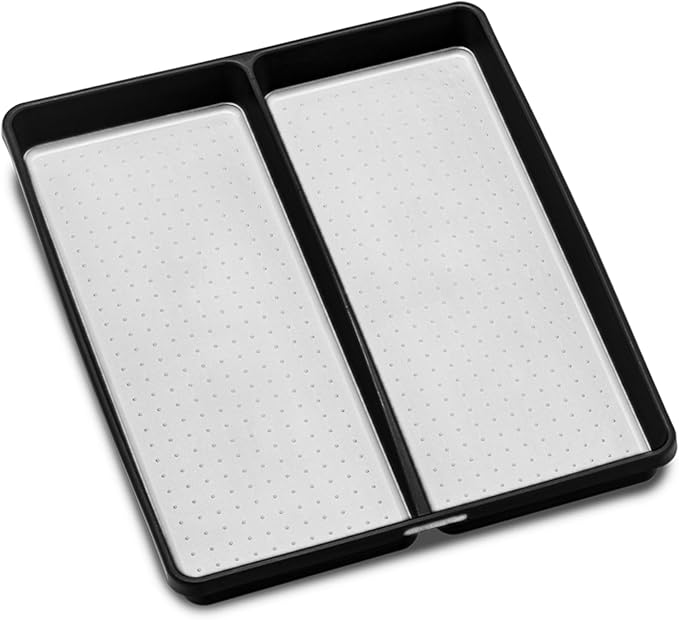 madesmart 2 Compartment Utensil Tray, Deep Storage for Ladles, Whisks & Serving Tools, Non Slip Lining, for Drawers & Home Organization, Carbon