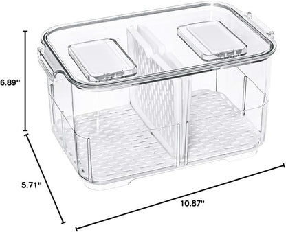 SANNO Fridge Food Storage Containers Produce Saver FreshWorks Produce Food Storage Container Bin Stackable Refrigerator Kitchen Organizer Keeper, with Removable Drain Tray to Keep Fresh