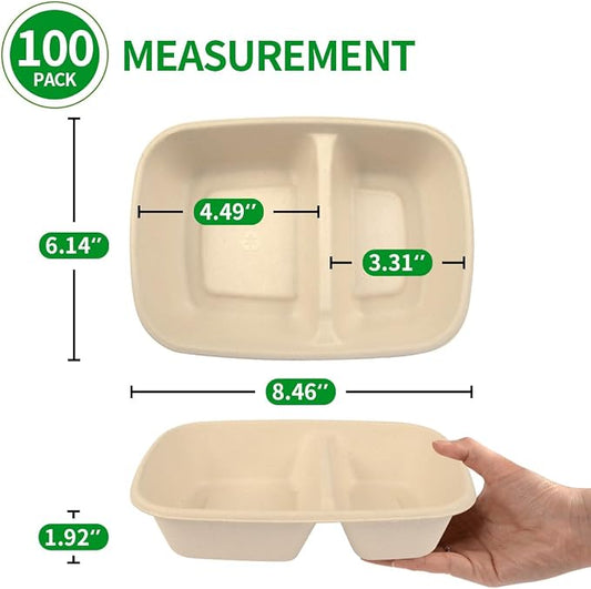 bloomoon 2 Compartment Paper Bowls 100 Pack for Chip and Dip | Divided Bowls Disposable Chips and Salsa Bowls for Party, Snack Bar Party Supplies