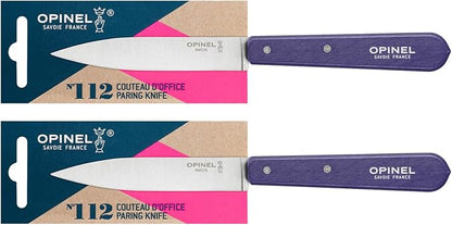 OPINEL No. 112 Paring Knives 2 Piece Set, Sandvik Steel Everyday Paring Knife, Wood Handles, Made in France (Purple)